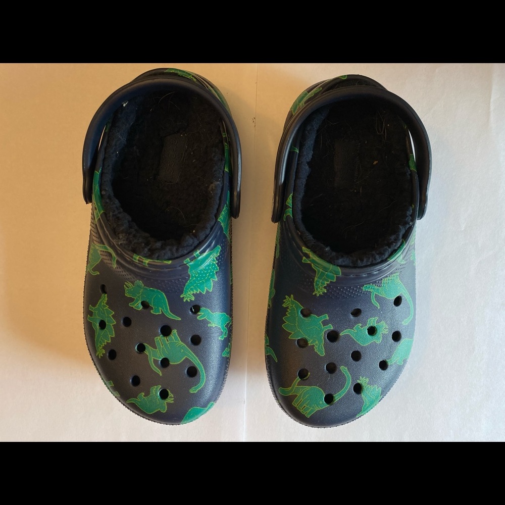 Kids size 12 insulated dinosaur crocs